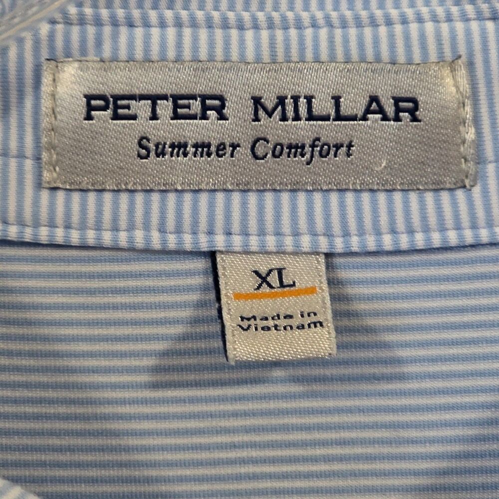Peter Millar Summer Comfort Mens Polo Shirt Blue Striped Sz XL - Picture 7 of 9